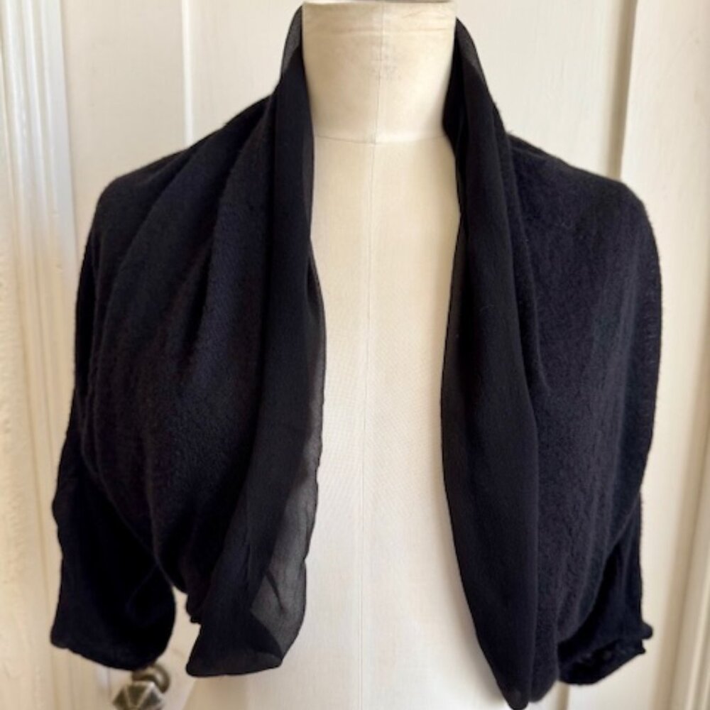 LANVIN BLACK CASHMERE AND SILK CHIFFON BOLERO CARDIGAN SWEATER SIZE S